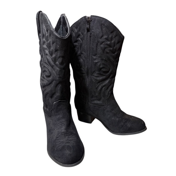 Torrid Womens Black Faux Suede Western Cowboy Boots Embroidered Detail Size 9W - Picture 1 of 9